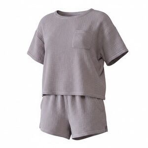Barefoot Dreams Size Small Malibu Collection 2 Piece Short Set Crop Top Mocha